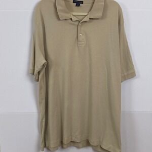 Lands End Mens XXL Beige Cotton Short Sleeve Polo Shirt Casual Comfort